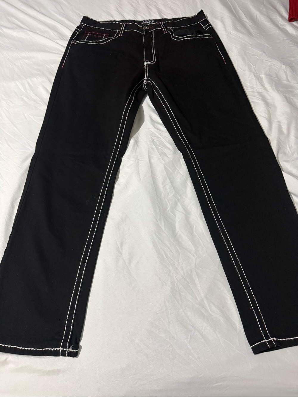 True Luck Black straight leg Pants with  White Stitching 34x30